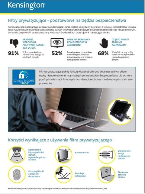 Filtr prywatyzujący, 2-stronny, zdejmowany, do monitora 27 cali, 16:9 Filtr prywatyzujący, 2-stronny, zdejmowany, do monitora 27 cali, 16:9
