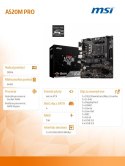 Płyta główna A520M PRO AM4 2DDR4 DP/VGA/HDMI USB 3.2 mATX Płyta główna A520M PRO AM4 2DDR4 DP/VGA/HDMI USB 3.2 mATX