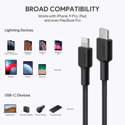 CB-CL03 kabel Lightning - USB-C 2m MFi Apple USB-PD nylonowy oplot czarny CB-CL03 kabel Lightning - USB-C 2m MFi Apple USB-PD nylonowy oplot czarny