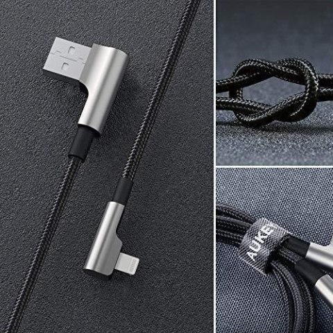 CB-AL01 OEM kabel 90° Lightning - USB-A 2m MFi Apple kątowy wtyki 90 stopni nylonowy oplot czarny CB-AL01 OEM kabel 90° Lightning - USB-A 2m MFi Apple kątowy wtyki 90 stopni nylonowy oplot czarny