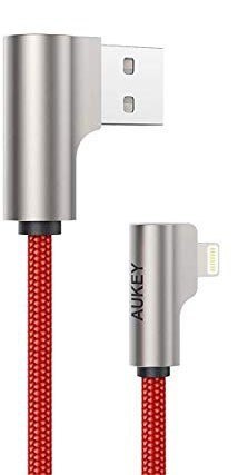 CB-AL01 OEM kabel 90° Lightning - USB-A 2m MFi Apple kątowy wtyki 90 stopni nylonowy oplot czerwony
