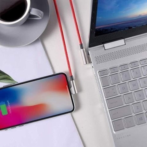 CB-AL01 OEM kabel 90° Lightning - USB-A 2m MFi Apple kątowy wtyki 90 stopni nylonowy oplot czerwony CB-AL01 OEM kabel 90° Lightning - USB-A 2m MFi Apple kątowy wtyki 90 stopni nylonowy oplot czerwony