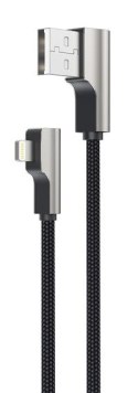 CB-AL04 OEM kabel 90° Lightning - USB-A 1m MFi Apple kątowy wtyki 90 stopni nylonowy oplot czarny