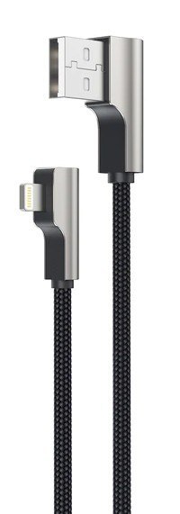 CB-AL04 OEM kabel 90° Lightning - USB-A 1m MFi Apple kątowy wtyki 90 stopni nylonowy oplot czarny