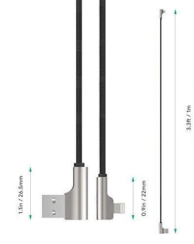 CB-AL04 OEM kabel 90° Lightning - USB-A 1m MFi Apple kątowy wtyki 90 stopni nylonowy oplot czarny CB-AL04 OEM kabel 90° Lightning - USB-A 1m MFi Apple kątowy wtyki 90 stopni nylonowy oplot czarny