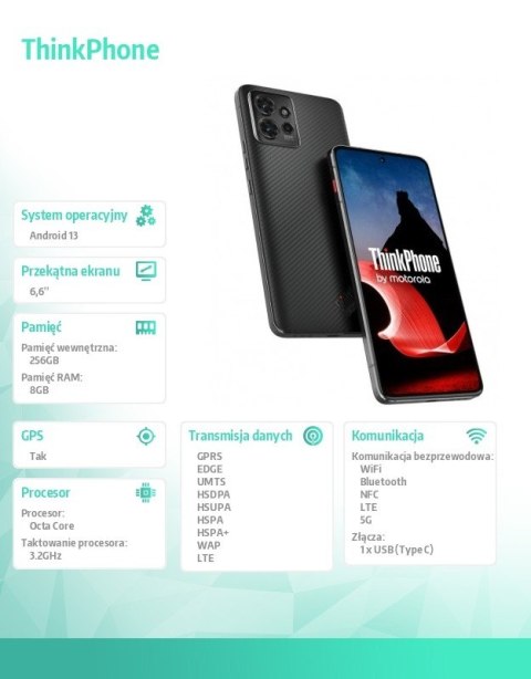 Smartfon ThinkPhone 8/256 GB e-sim czarny Smartfon ThinkPhone 8/256 GB e-sim czarny