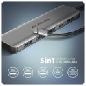 HMC-5H Wieloportowy hub USB 5in1, 5Gbps, 3x USB-A, HDMI 4K/30Hz, PD 100W, 100cm USB-C kabel HMC-5H Wieloportowy hub USB 5in1, 5Gbps, 3x USB-A, HDMI 4K/30Hz, PD 100W, 100cm USB-C kabel