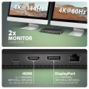 HMC-U4 Wieloportowy hub USB 12in1, USB 4.0 40Gbps, 3x USB-A, 2x USB-C, GLAN, HDMI 8K, DP 8K, PD 100W, HQ audio 24bit, UHS II SD/ HMC-U4 Wieloportowy hub USB 12in1, USB 4.0 40Gbps, 3x USB-A, 2x USB-C, GLAN, HDMI 8K, DP 8K, PD 100W, HQ audio 24bit, UHS II SD/