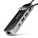 HMC-6GLN Wieloportowy hub USB 6in1, 5Gbps, 2xUSB-A, 1x USB-C, GLAN, HDMI 4K/60Hz, PD 100W, 20cm USB-C kabel HMC-6GLN Wieloportowy hub USB 6in1, 5Gbps, 2xUSB-A, 1x USB-C, GLAN, HDMI 4K/60Hz, PD 100W, 20cm USB-C kabel