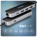 HMC-6GLN Wieloportowy hub USB 6in1, 5Gbps, 2xUSB-A, 1x USB-C, GLAN, HDMI 4K/60Hz, PD 100W, 20cm USB-C kabel HMC-6GLN Wieloportowy hub USB 6in1, 5Gbps, 2xUSB-A, 1x USB-C, GLAN, HDMI 4K/60Hz, PD 100W, 20cm USB-C kabel
