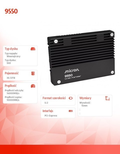 Dysk SSD 9550 PRO 30720GB NVMe U.2 15mm Single Pack Dysk SSD 9550 PRO 30720GB NVMe U.2 15mm Single Pack