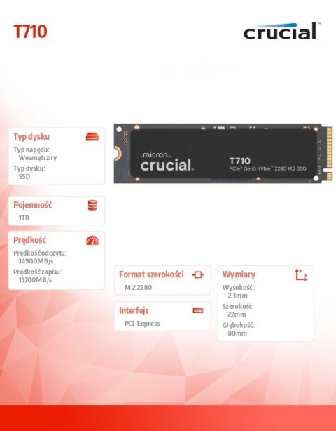 Dysk SSD T710 1TB M.2 NVMe 2280 PCIe 5.0 14900/13700 Dysk SSD T710 1TB M.2 NVMe 2280 PCIe 5.0 14900/13700