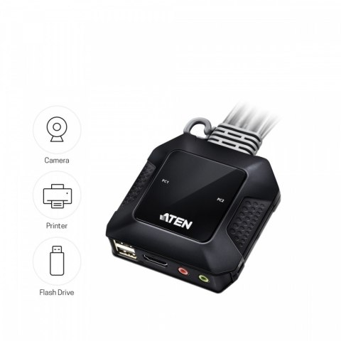 Przełącznik KVM z 2 portami USB 4K HDMI ze zdalnym selektorem portów Przełącznik KVM z 2 portami USB 4K HDMI ze zdalnym selektorem portów