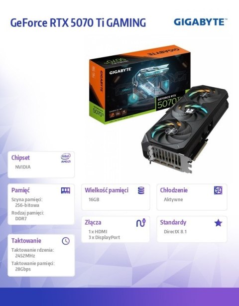 Karta graficzna GeForce RTX 5070 Ti GAMING OC 16G 256BIT GDDR7 3DP/HDMI Karta graficzna GeForce RTX 5070 Ti GAMING OC 16G 256BIT GDDR7 3DP/HDMI