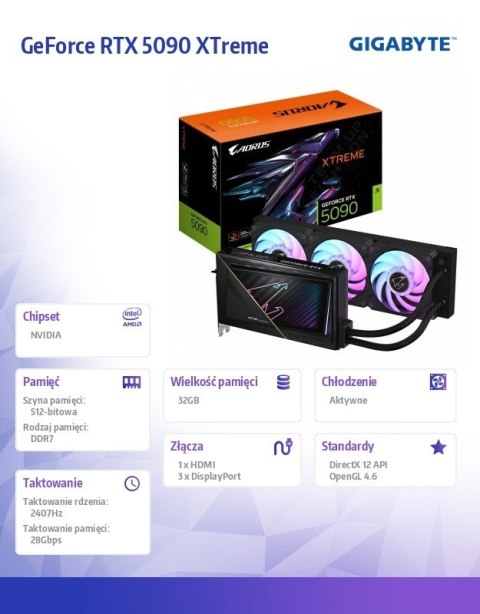 Karta graficzna GeForce RTX 5090 AORUS XTREME WATERFORCE 32GB 512bit GDDR7 Karta graficzna GeForce RTX 5090 AORUS XTREME WATERFORCE 32GB 512bit GDDR7