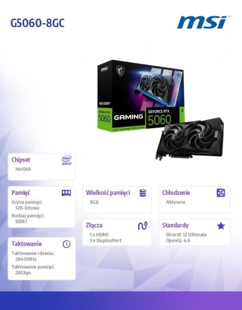 Karta graficzna GeForce RTX 5060 8G GAMING OC Karta graficzna GeForce RTX 5060 8G GAMING OC
