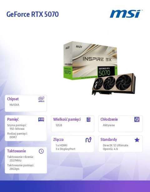 Karta graficzna GeForce RTX 5070 12G INSPIRE 3X OC Karta graficzna GeForce RTX 5070 12G INSPIRE 3X OC