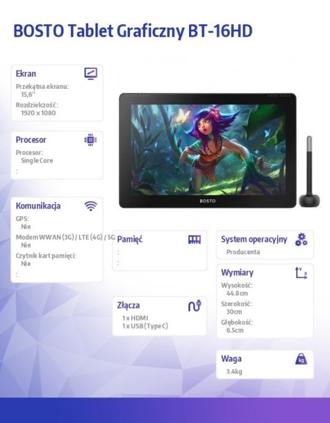 Tablet graficzny BT-16HD 1920x1080 FHD 15,6 Tablet graficzny BT-16HD 1920x1080 FHD 15,6
