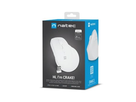 Mysz bezprzewodowa wertykalna Crake 2 BT 5.2 + 2.4GHz biała Mysz bezprzewodowa wertykalna Crake 2 BT 5.2 + 2.4GHz biała