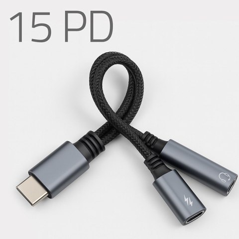 Adapter USB-C 2w1 | USB-C | Jack 3.5mm | PD 15W | 10cm Adapter USB-C 2w1 | USB-C | Jack 3.5mm | PD 15W | 10cm