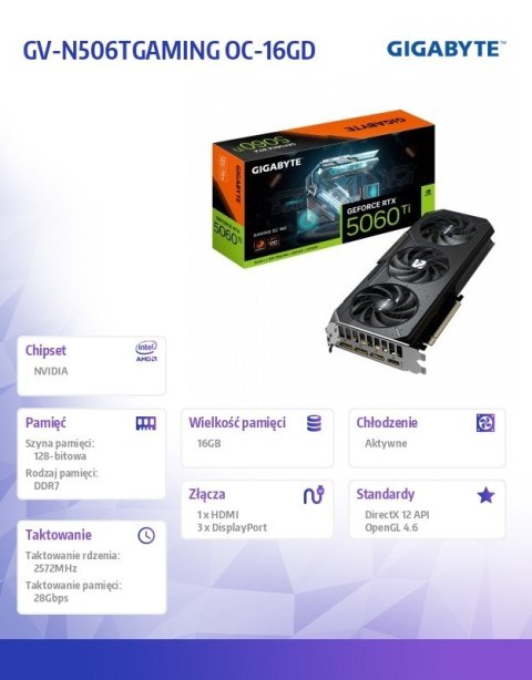 Karta graficzna GeForce RTX 5060 Ti GAMING OC 16G 128BIT GDDR7 HDMI/3DP Karta graficzna GeForce RTX 5060 Ti GAMING OC 16G 128BIT GDDR7 HDMI/3DP