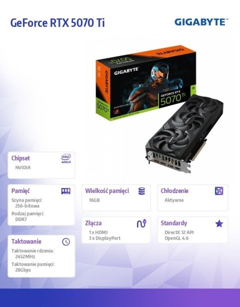 Karta graficzna GeForce RTX 5070 Ti WINDFORCE SFF 16G 256BIT GDDR7 3DP Karta graficzna GeForce RTX 5070 Ti WINDFORCE SFF 16G 256BIT GDDR7 3DP
