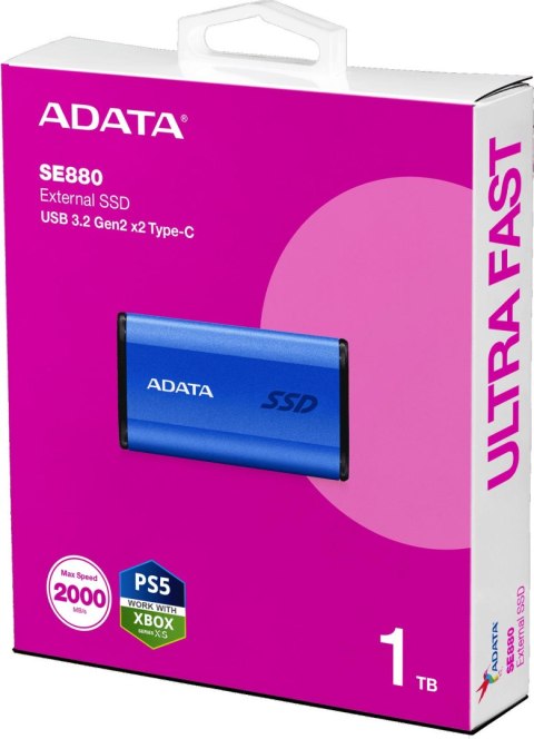 Dysk zewnętrzny SSD Adata SE880 1TB USB3.2A/C Gen2x2 Niebieski Dysk zewnętrzny SSD Adata SE880 1TB USB3.2A/C Gen2x2 Niebieski