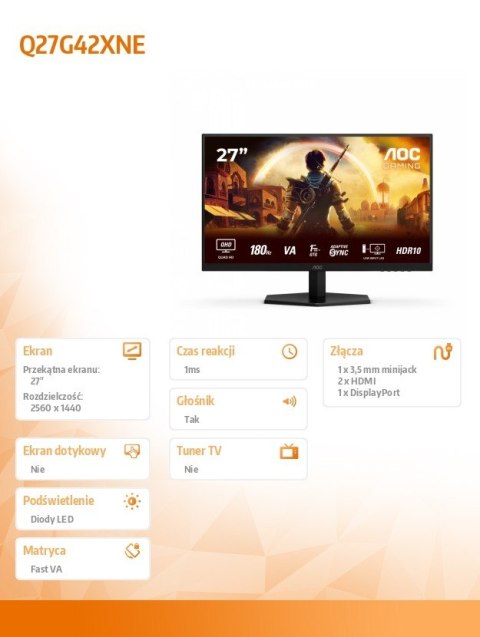 Monitor Q27G42XNE 27 cali Fast VA 180Hz HDMIx2 DP Monitor Q27G42XNE 27 cali Fast VA 180Hz HDMIx2 DP