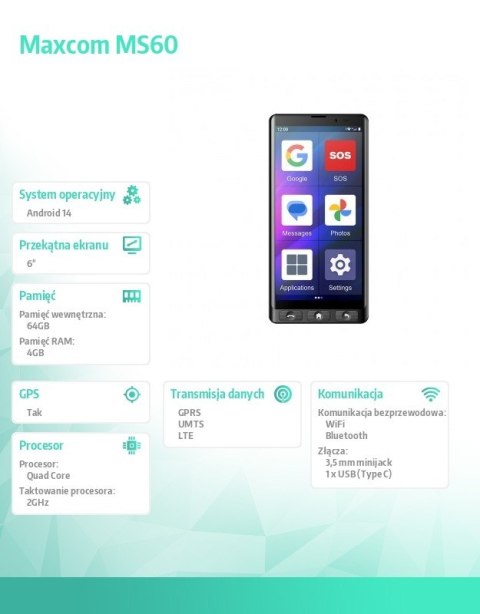 Smartfon dla seniora MS601 4G Smartfon dla seniora MS601 4G