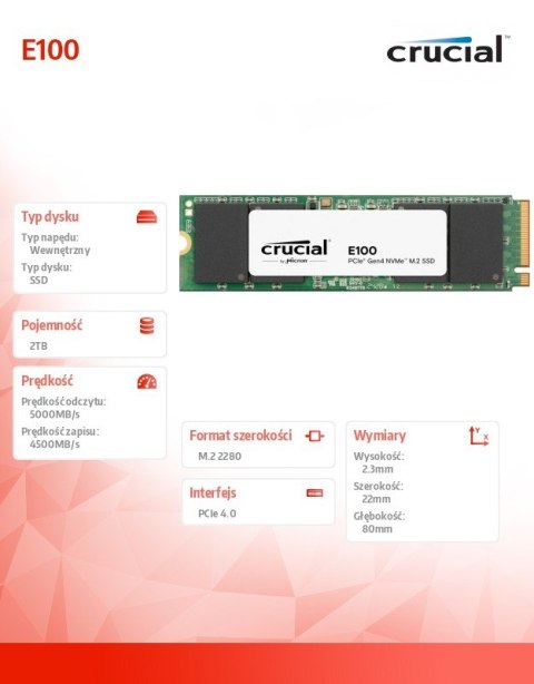 Dysk SSD E100 2TB M.2 NVMe 2280 PCIe 4.0 5000/4500 MB/s Dysk SSD E100 2TB M.2 NVMe 2280 PCIe 4.0 5000/4500 MB/s