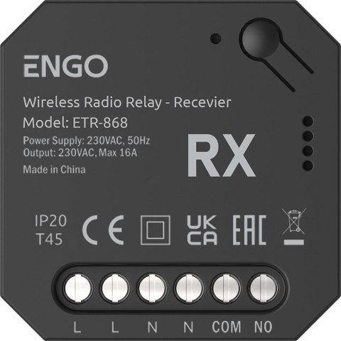 ENGO Controls ETR-868 - Przekaźnik bezprzewodowy EngoLink, nadajnik+odbiornik sterowany radiowo, 868Mhz, 230V ENGO Controls ETR-868 - Przekaźnik bezprzewodowy EngoLink, nadajnik+odbiornik sterowany radiowo, 868Mhz, 230V