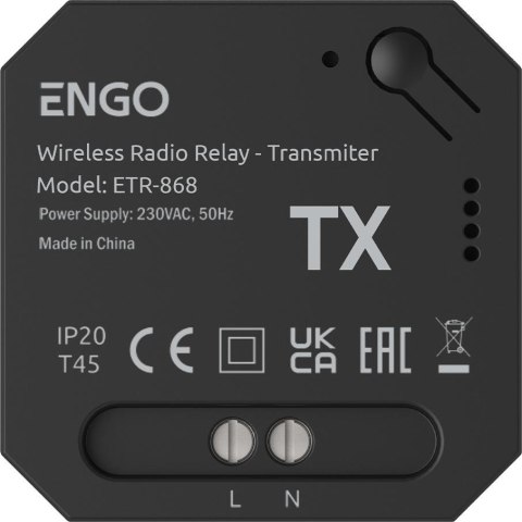 ENGO Controls ETR-868 - Przekaźnik bezprzewodowy EngoLink, nadajnik+odbiornik sterowany radiowo, 868Mhz, 230V ENGO Controls ETR-868 - Przekaźnik bezprzewodowy EngoLink, nadajnik+odbiornik sterowany radiowo, 868Mhz, 230V