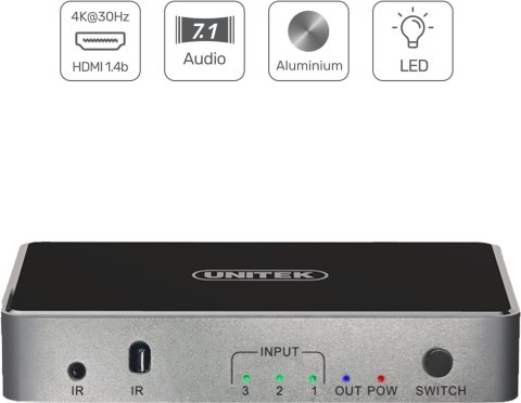 Unitek Przełącznik sygnału HDMI 1.4b 3 IN-1 OUT 4K