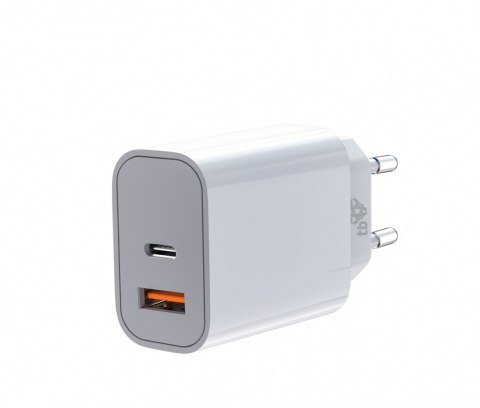 Ładowarka sieciowa 2x3A USB C + USB A Power Delivery biała Ładowarka sieciowa 2x3A USB C + USB A Power Delivery biała